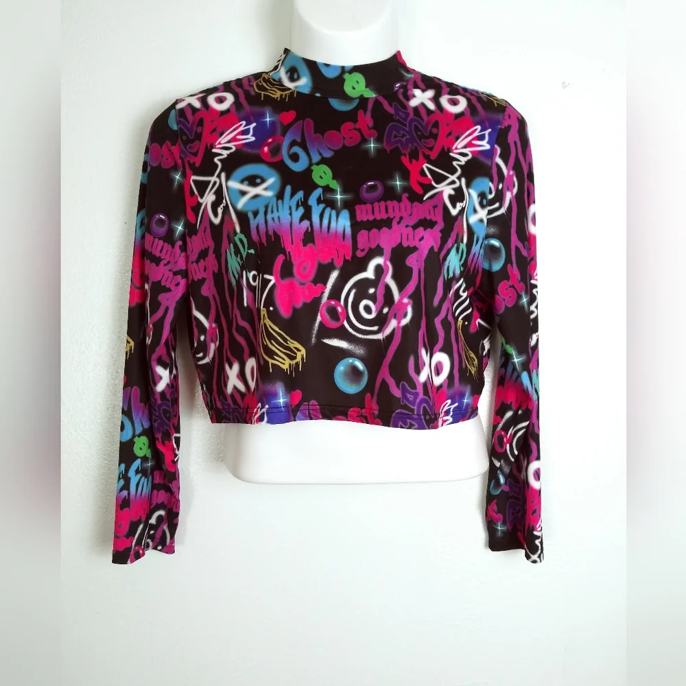 🚨👉 LAST CHANCE 3/$35 Casual Crop Top Mock-Neck Graphic Print  4XL Junior